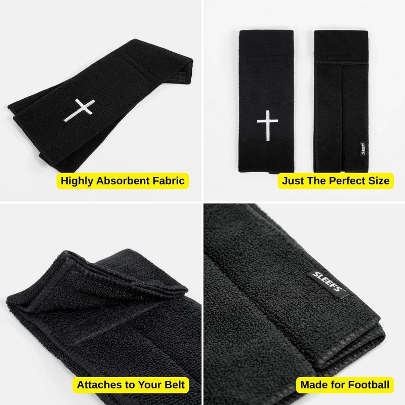 SLEEFS Football Towel - Cotton Quarterback QB Towel for The Football Field - Bi-Fold Hook & Loop Closure - Men/Youth/Boys/Adults - Faith Cross Black - Image 3